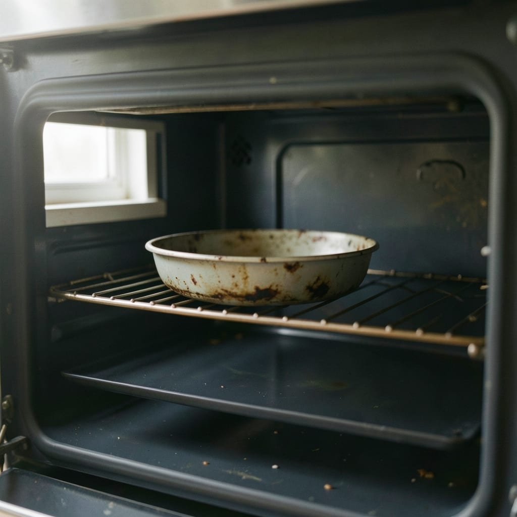 An ordinary home oven with one tin in it