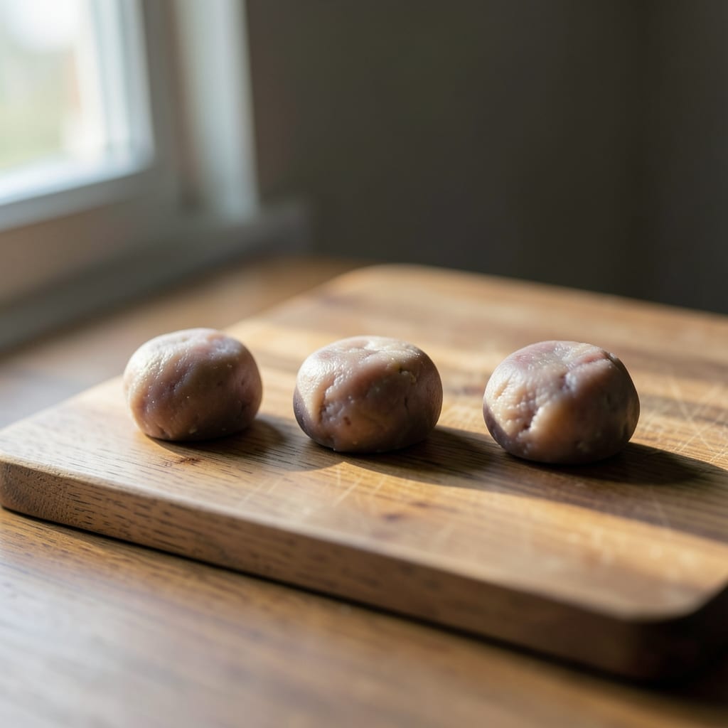Three chops of different thickness, ready to be tested